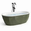Freistehende Badewanne aus Sanitäracryl, 170 × 80 × 58 cm, Grün/Weiß mit schwarzer Standarmatur