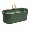 Freistehende ovale Badewanne aus Acryl, 170 × 80 × 58 cm, Dunkelgrün mit goldfarbener Armatur und Handbrause