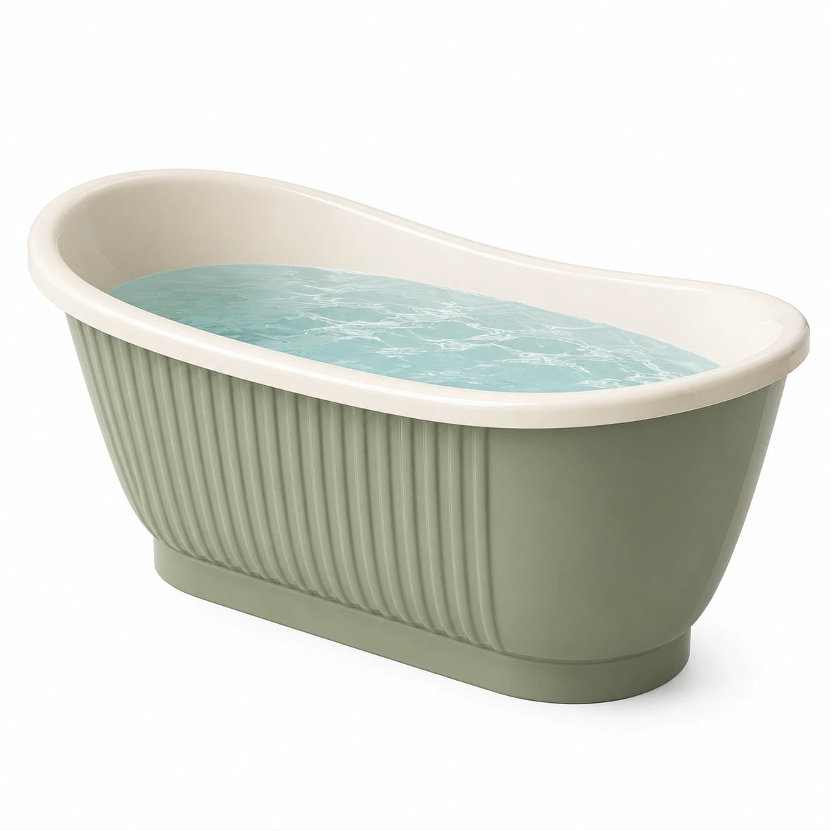 Freistehende Acryl-Badewanne, 170 x 75 x 58 cm, Salbeigrün/Weiß, geriffelte Oberfläche