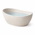 Freistehende ovale Badewanne aus Mineralguss, Beige, gerillt, 170 x 80 x 58 cm