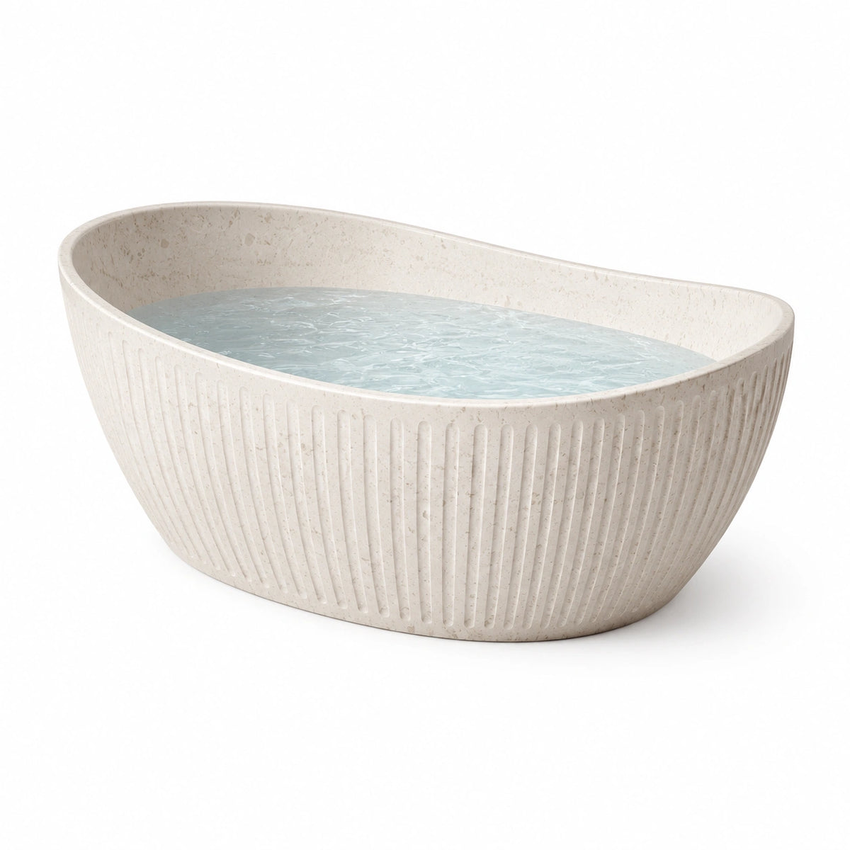 Freistehende ovale Badewanne aus Mineralguss, Beige, gerillt, 170 x 80 x 58 cm
