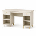 Moderner Schreibtisch 140 x 60 x 75 cm in Creme mit goldfarbenen Metallfüßen