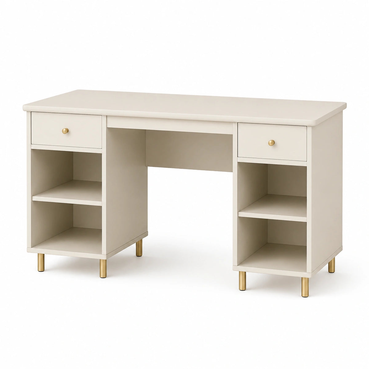Moderner Schreibtisch 140 x 60 x 75 cm in Creme mit goldfarbenen Metallfüßen