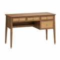 Schreibtisch aus Holz mit Rattangeflecht, 4 Schubladen, Braun/Natur/Gold, 120 × 60 × 76 cm