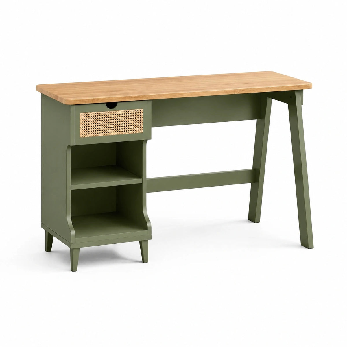 Schreibtisch 120 × 60 × 75 cm Grün/Natur mit Schublade und offenen Ablagen