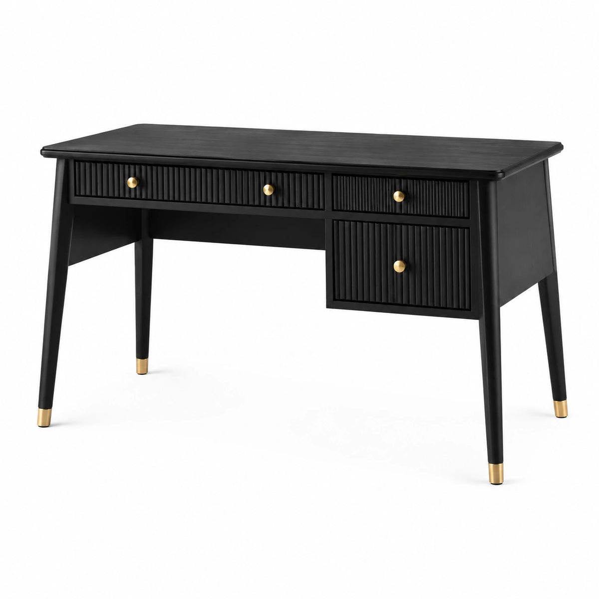 Schwarzer Schreibtisch 120 × 60 × 76 cm mit 3 Schubladen und goldfarbenen Akzenten