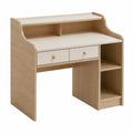 Kinderschreibtisch aus Holz in Naturholz/Weiß, 120 × 60 × 110 cm, mit 2 Schubladen und Ablagefächern