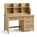 Holzschreibtisch 120 × 60 × 150 cm in Natur/Beige mit Rattan-Schubladen und Regalaufsatz