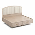 Stauraumbett 160 x 200 cm Beige/Hellbraun/Goldfarben mit gepolstertem Kopfteil und 2 Schubladen