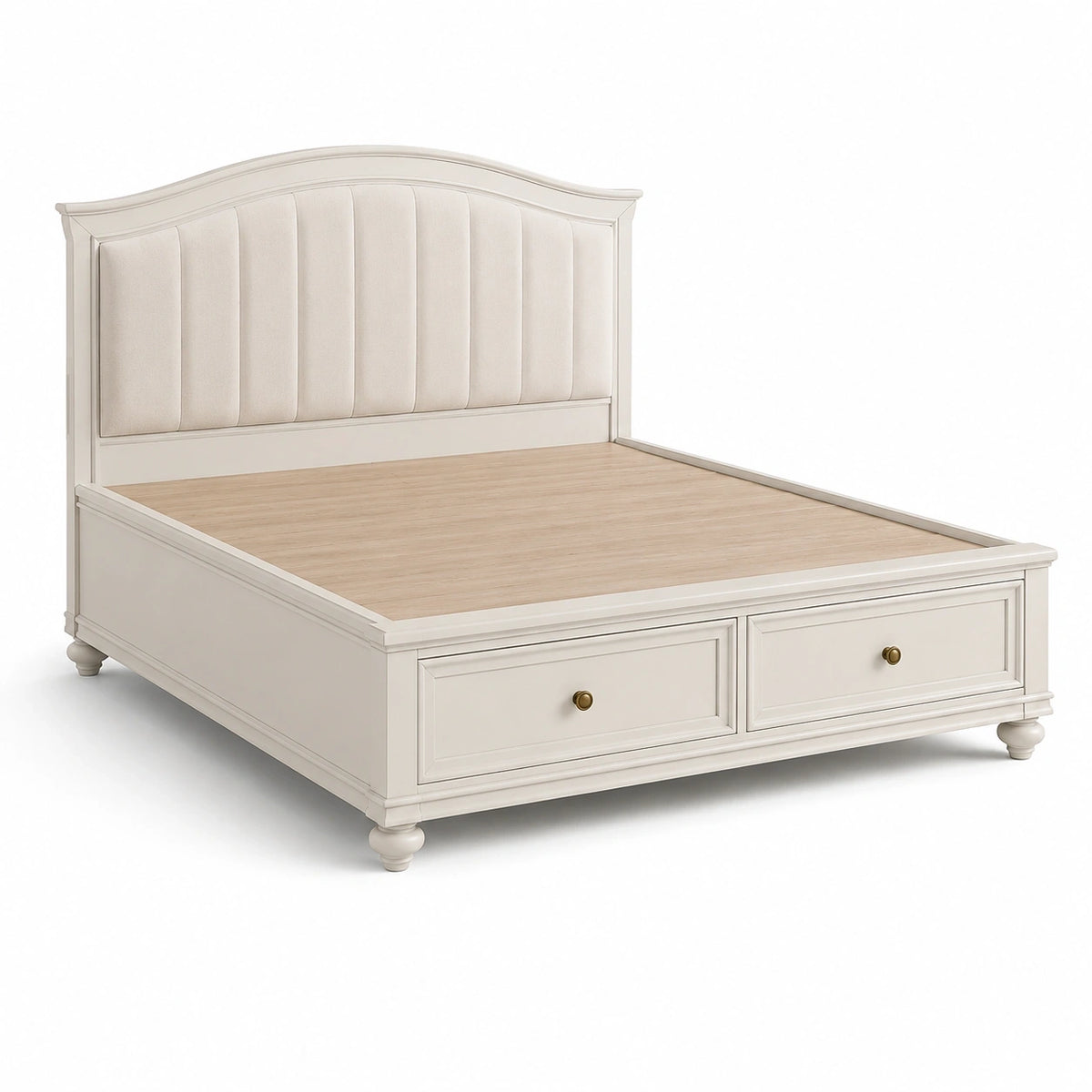 Klassisches Polsterbett 160 × 200 cm Creme mit 2 Schubladen