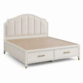 Polsterbett 180 × 200 cm in Creme/Beige mit goldfarbenen Griffen und 2 Schubladen, 214 × 196 × 145 cm