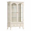 Klassisches Holz-Glas-Design in Cremeweiß/Gold, 90 × 40 × 180 cm, mit 2 Glastüren und 2 Schubladen
