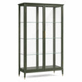 Glasvitrine 100 × 40 × 180 cm aus Metall und Glas in Dunkelgrün mit goldfarbenen Griffen