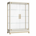 Vitrine 100 × 40 × 180 cm in Weiß/Gold mit 2 Glastüren und 3 Glasböden