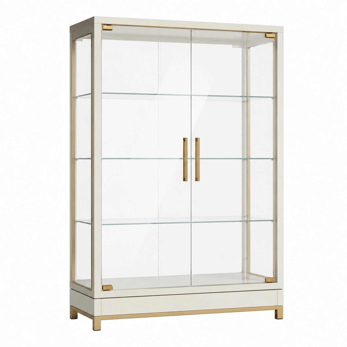 Vitrine 100 × 40 × 180 cm in Weiß/Gold mit 2 Glastüren und 3 Glasböden