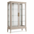 Elegante Vitrine mit Glastüren, 90 × 40 × 180 cm, Taupe mit goldfarbenen Akzenten