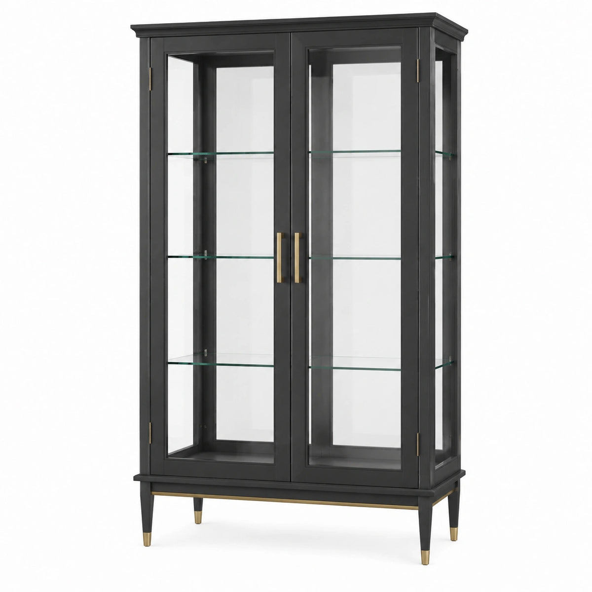 Schwarze Vitrine mit Goldakzenten und Glaseinsätzen, 100 × 40 × 180 cm, 2 Türen