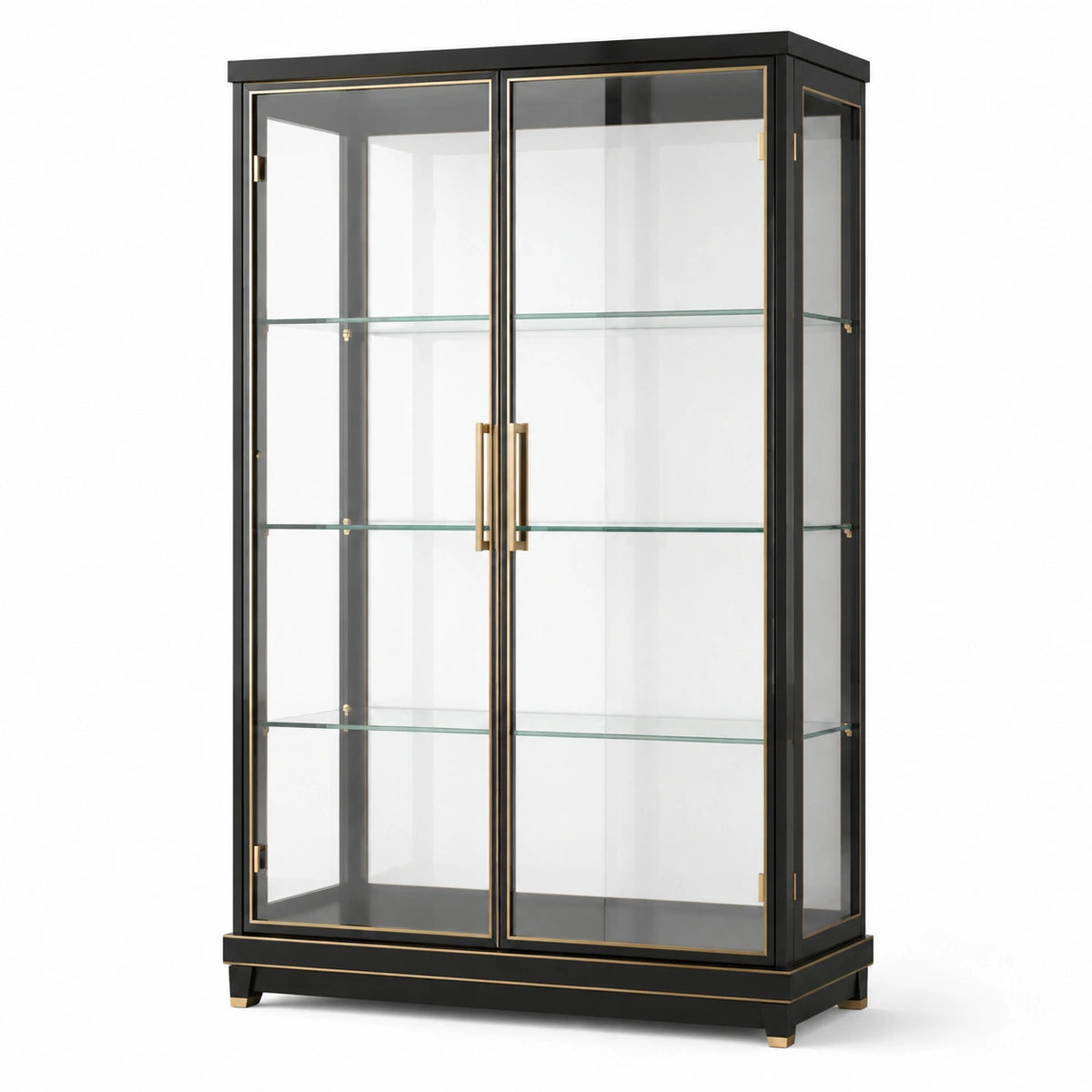 Glasvitrine aus Metall und Glas, 100 × 40 × 180 cm, Schwarz/Gold/Klar