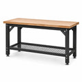 Werkbank 120 × 60 × 90 cm mit Holzarbeitsplatte und Gitterablage, Natur/Schwarz