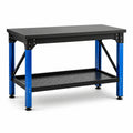 Höhenverstellbare Werkbank aus Stahl mit Lochblechablage, 120 × 60 × 90 cm, Schwarz/Blau